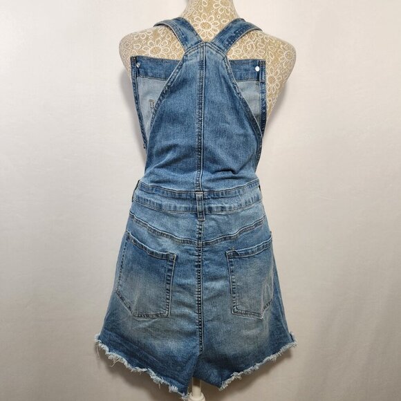 Love Revival Women Size 3X Blue Denim Pockets Button Adjustable Strap Shortall's - Picture 8 of 13